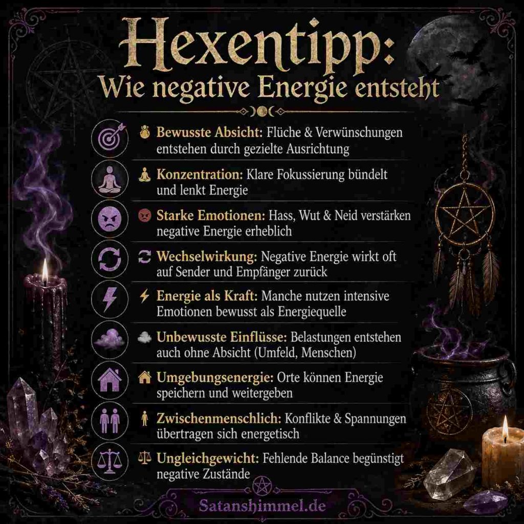 Schwarze Magie entsteht in der Vorstellung vieler Traditionen durch die bewusste Lenkung von Energie, verstärkt durch starke Emotionen und klare Absicht, um Einfluss auf andere oder Situationen zu nehmen.