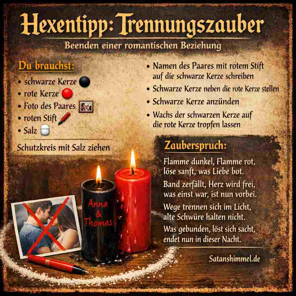 Dieser Trennungszauber hilft dabei, eine romantische Verbindung behutsam zu lösen, sodass beide Menschen ihren eigenen Weg ruhig und im Frieden weitergehen können.