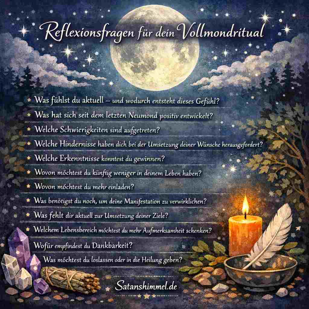 Sanfte Vollmond-Reflexionsfragen helfen dir, innezuhalten, Erkenntnisse zu gewinnen und bewusst loszulassen, um deine Manifestationen kraftvoll weiterzuentwickeln.