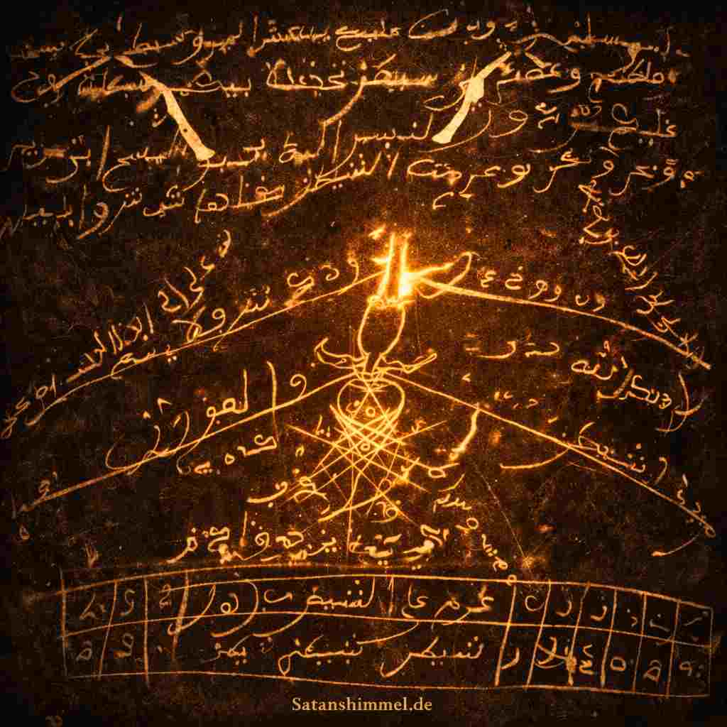 Manuskript aus dem Jahr 1718, dass einen Voodoo-Zauber beschreibt, mit Zaubersprüchen und gehängtem Mann. Eine Fluchtafel stellt man zum Beispiel aus Blei her, da das Metall Blei dem Planeten Saturn entspricht, dessen Entsprechung in seiner höchsten Oktave Luzifer ist. Im Bild sieht man geheime Zeichen und Siegel des Planeten Saturn, welche man für einen Fluch wirksam verwenden kann.