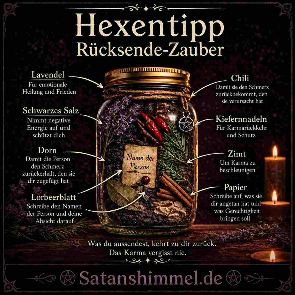 In der Hexerei steht ein Karma-Zauber dafür, dass Energien – ob positiv oder negativ – zu ihrem Ursprung zurückkehren und so ein Gleichgewicht entsteht.