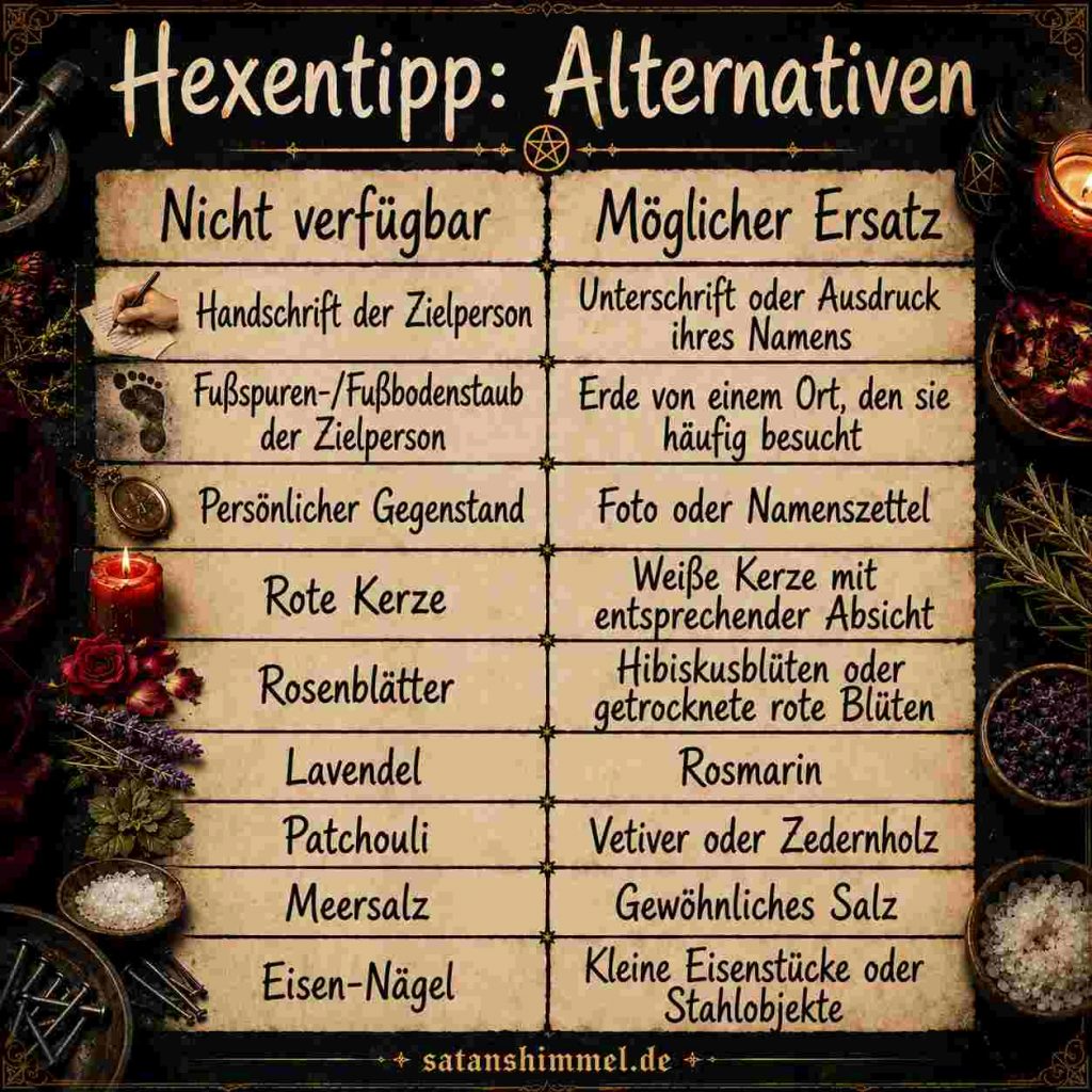 Liste Alternativen für Gegenstände in der Hexerei
