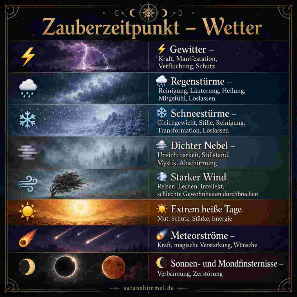 Übersicht Wetter und Zeitpunkte in der Magie