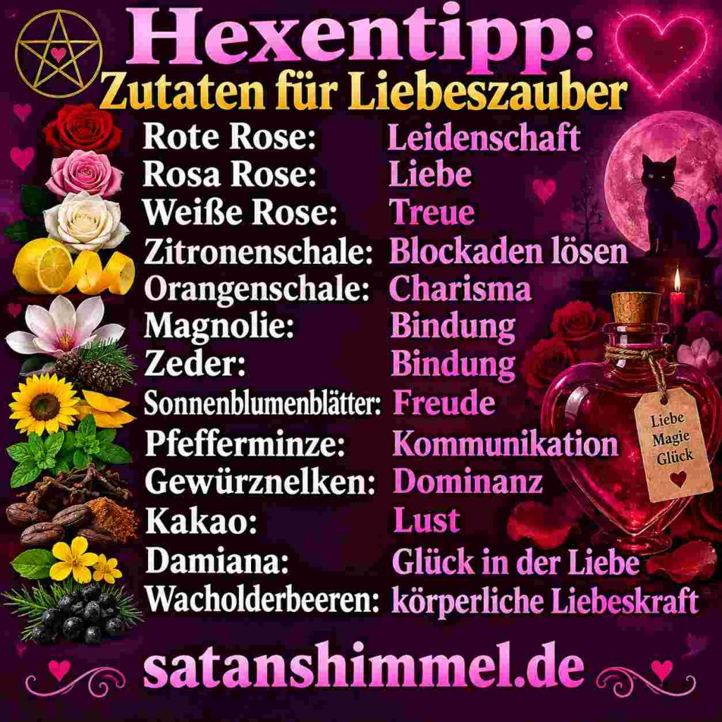 Zutatenliste für Liebeszauber
